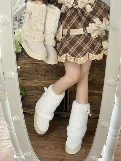 Pure Tea For Dream - Winter Love Song - Winter Lolita Mid-Calf Boots Plush Snow Boots Thick Sole