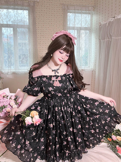 Yingtang - Plus Size Lolita Floral Print Lolita Dress