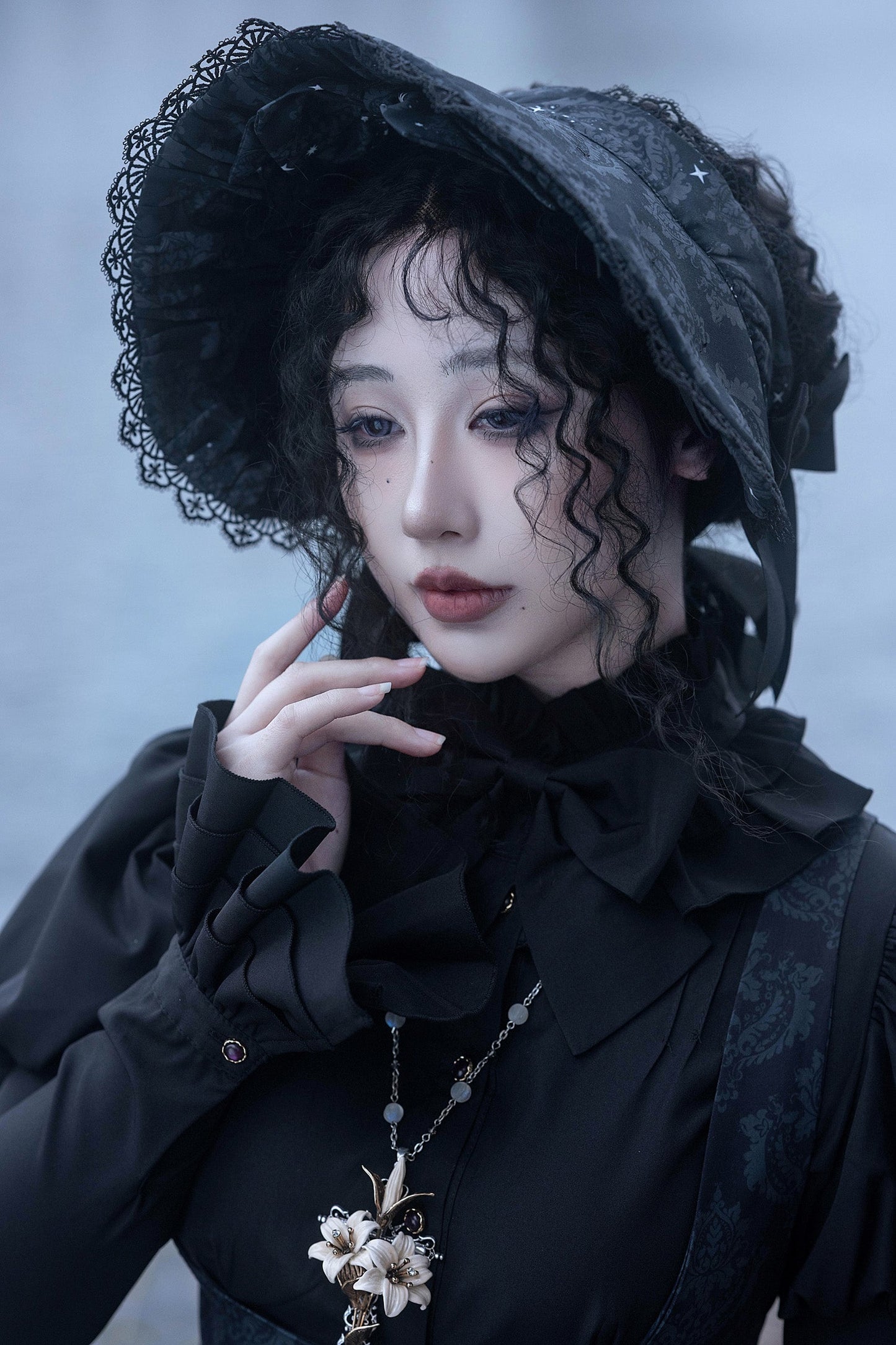 Nn Star - Dragonbone Lily - Dragon Skeleton Print Gothic Lolita Bust-supporting JSK and BNT