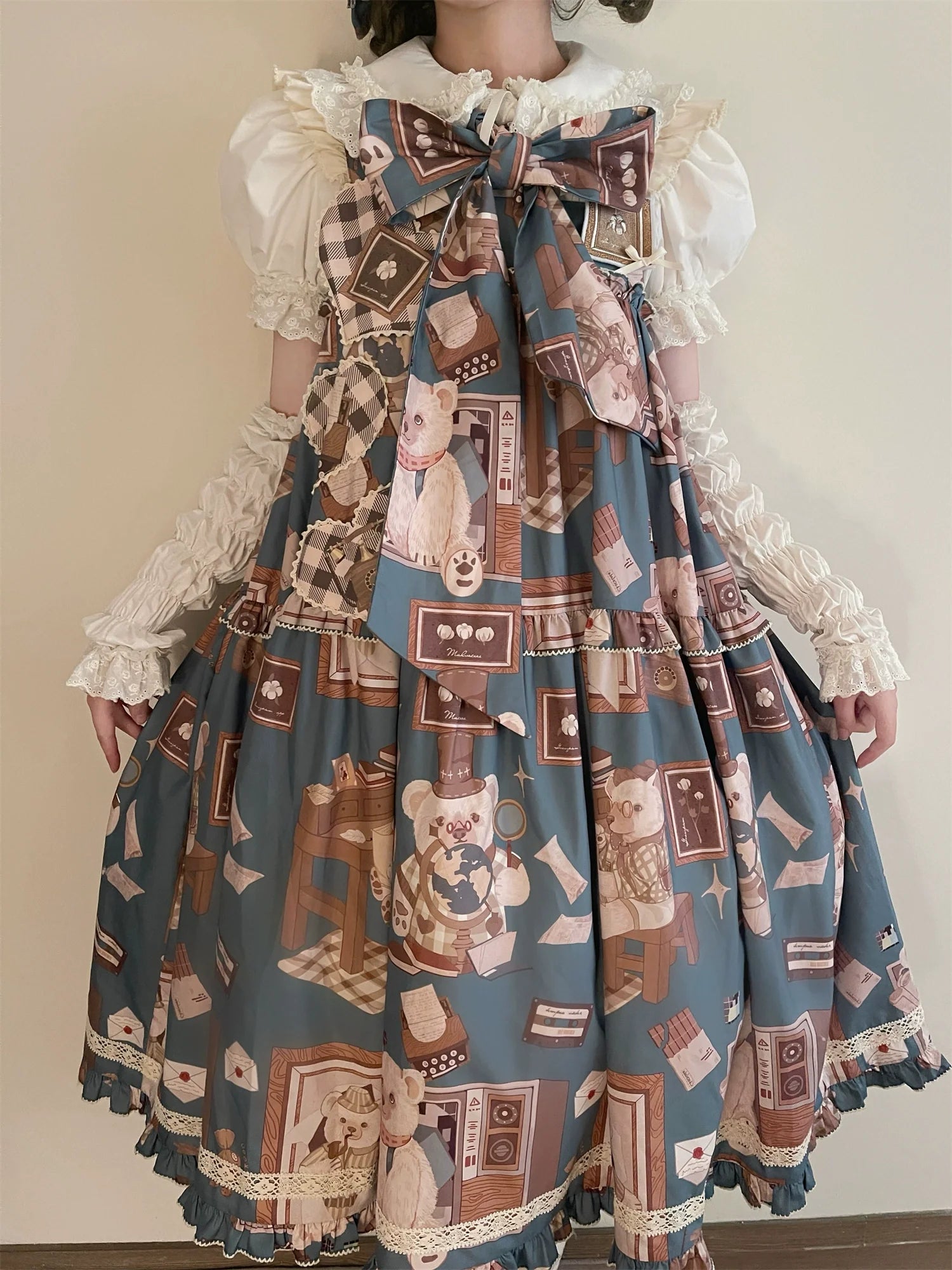 Babyblue - Gretel Bear - Vintage Lolita Dress Teddy Bear Prints Dress