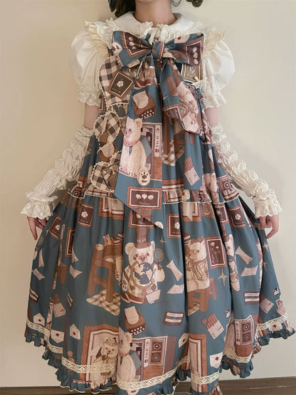 Babyblue - Gretel Bear - Vintage Lolita Dress Teddy Bear Prints Dress