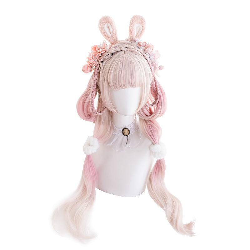 Hengji - Peony Rabbit - 75cm Long Curly Pink Princess Wig