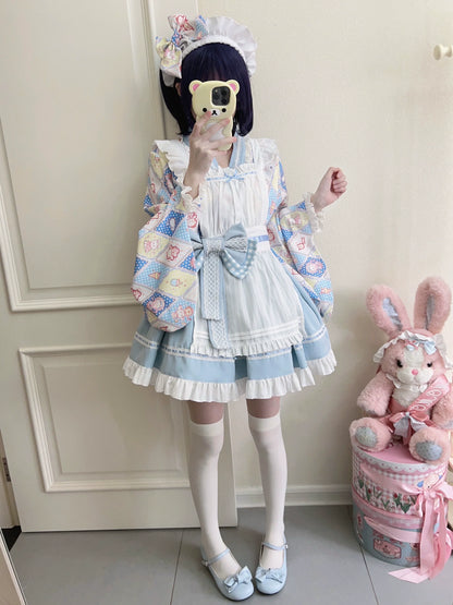 Sugar Girl - Showa Sweetness - Maid Wa Lolita Skirt Set Cute Summer Lolita Bow Apron