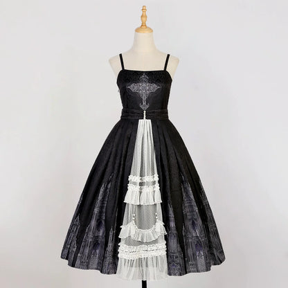 Cornfield Lolita - Silent Church - Gothic Lolita JSK Dress Printed Dress Thin Shawl Set