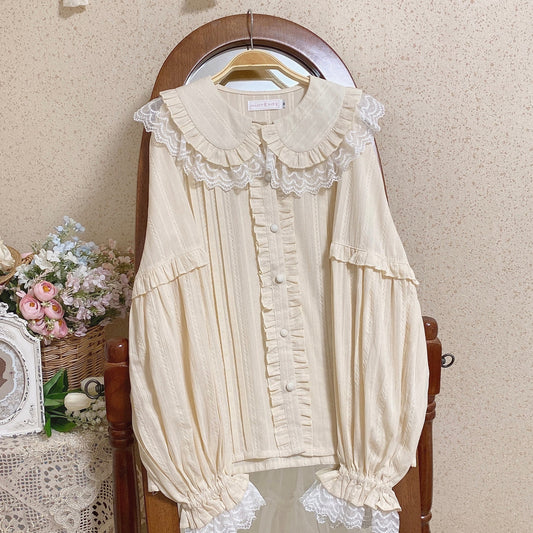 MIST - Cream Sweetheart - Kawaii Lolita Long-sleeve Blouse Multicolors