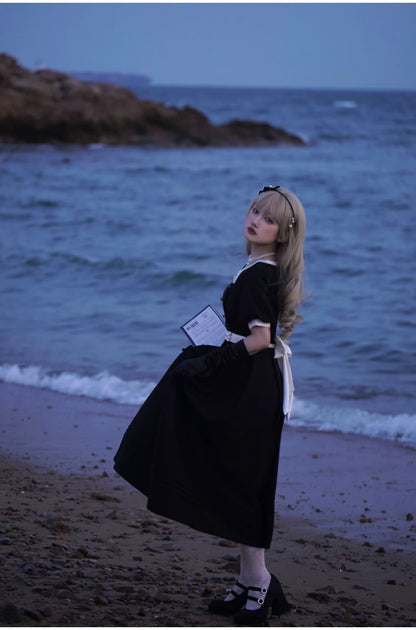 HuTaoMuJK - Thoughts - Vintage Lolita OP Dress Square Neckline Black Lolita Dress