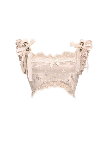 Ultra-short Lace Bow Tie Vest【s0000002693】