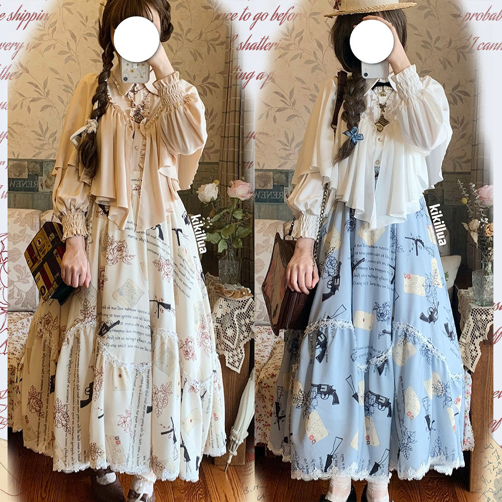 VTGDOLL - World War II love letter - Elegant Lolita Shirt and Lolita Painted SK