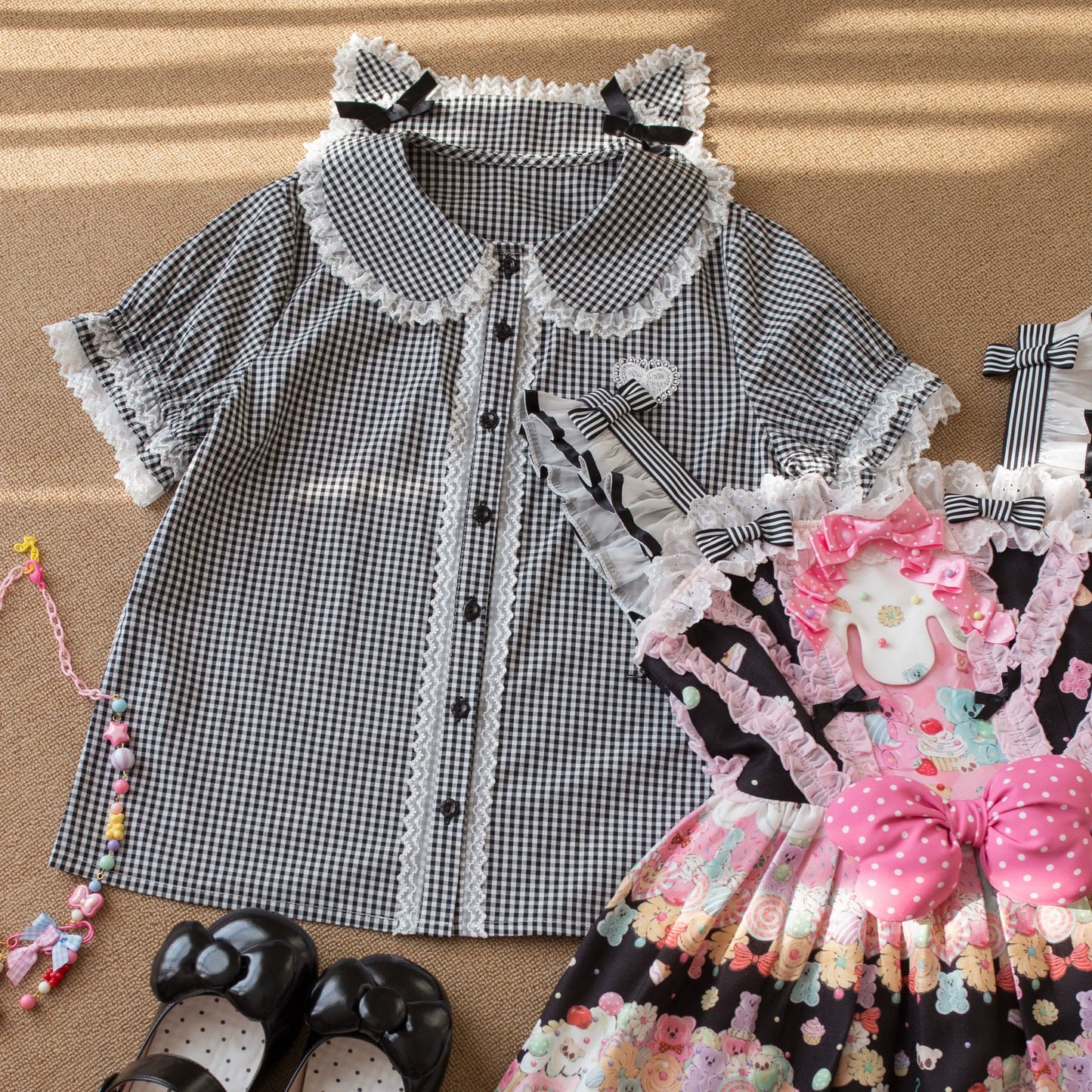 MIST - Kawaii Lolita Plaid Blouse With Cat Ear Peter Pan Collar