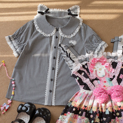 MIST - Kawaii Lolita Plaid Blouse With Cat Ear Peter Pan Collar
