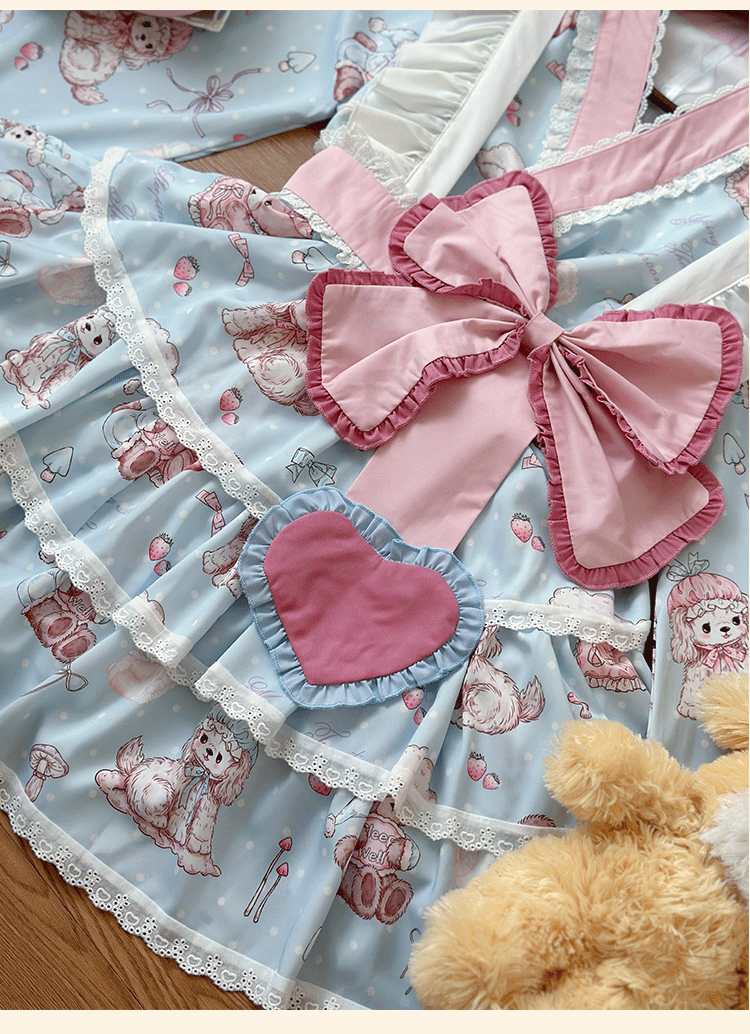 Niu Niu - Showa Moe Bear - Plus Size Wa Lolita Dress Set Kawaii Lolita SK Suit