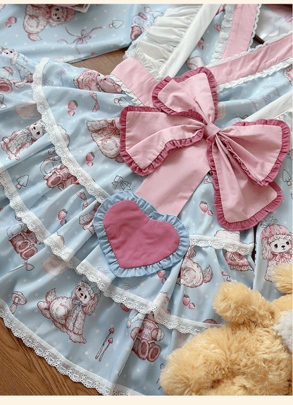 Niu Niu - Showa Moe Bear - Plus Size Wa Lolita Dress Set Kawaii Lolita SK Suit