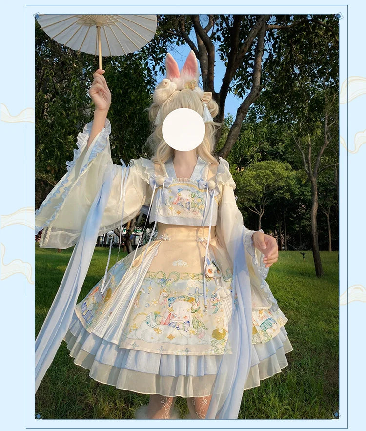 YingLuoFu - Laurel - Kawaii Han Lolita Jumper Dress Rabbit Print
