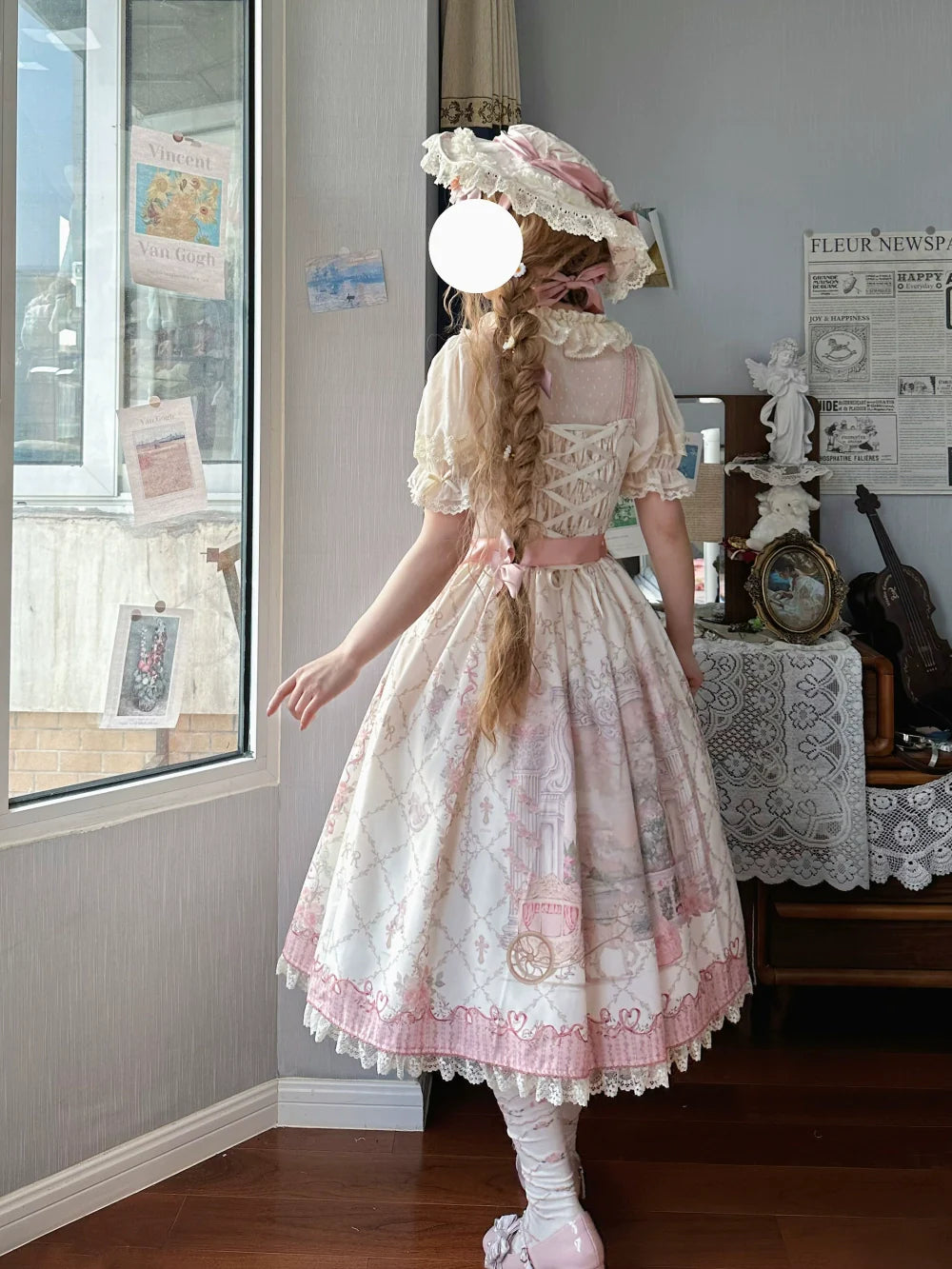 Moon River - Swan Lake Mirror - Pink Sweet Lolita Print JSK Dress