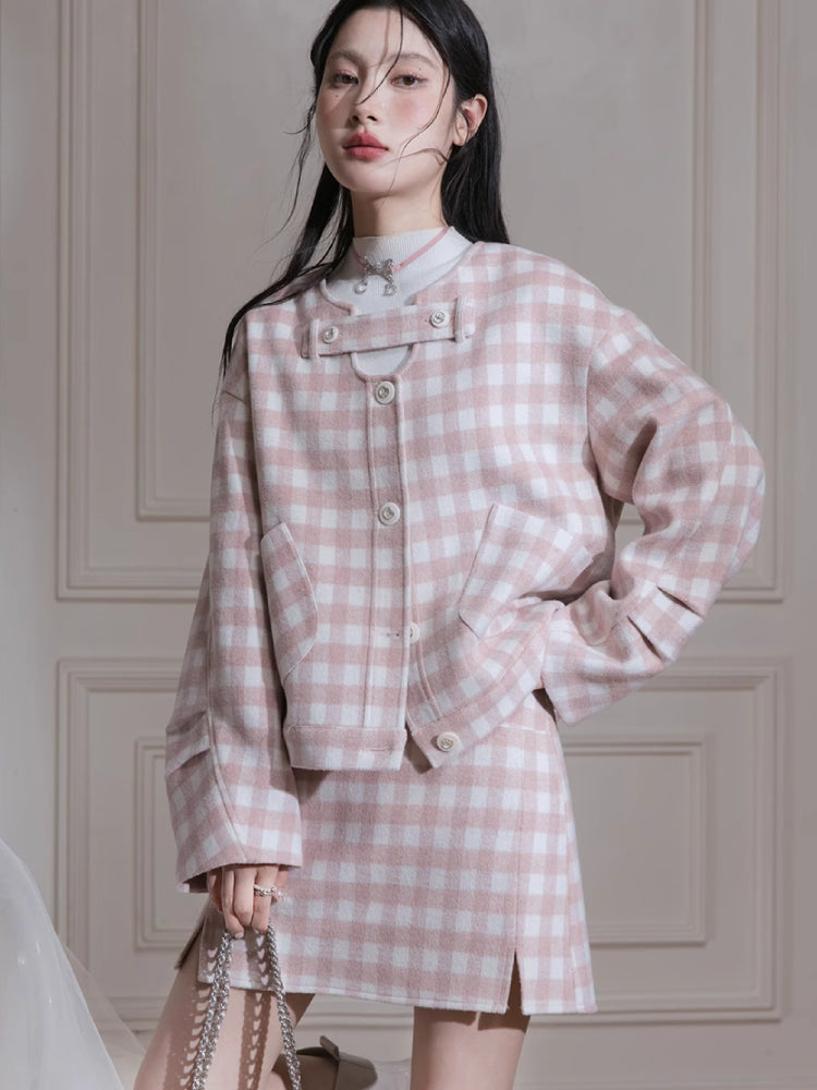 Plaid jacket + skirt【s0000007221】
