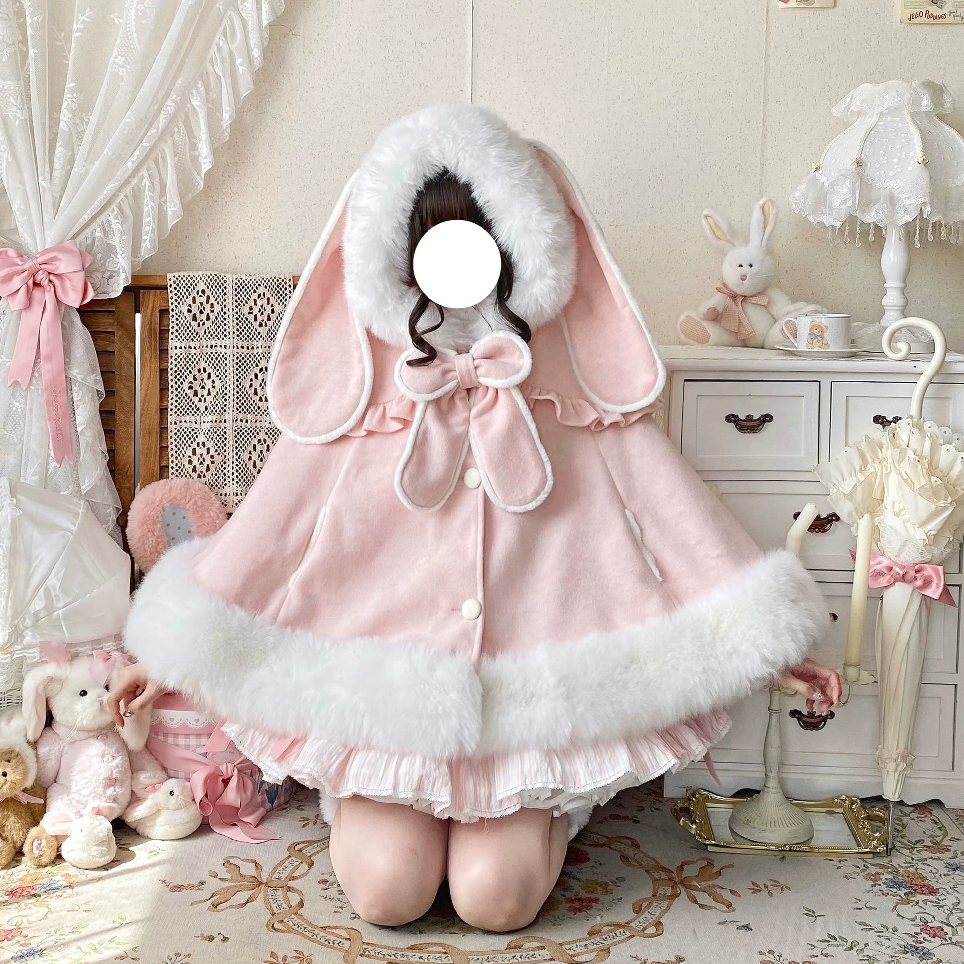 Qianmu - Lop Bunny - Kawaii Lolita Plush Hooded Cape
