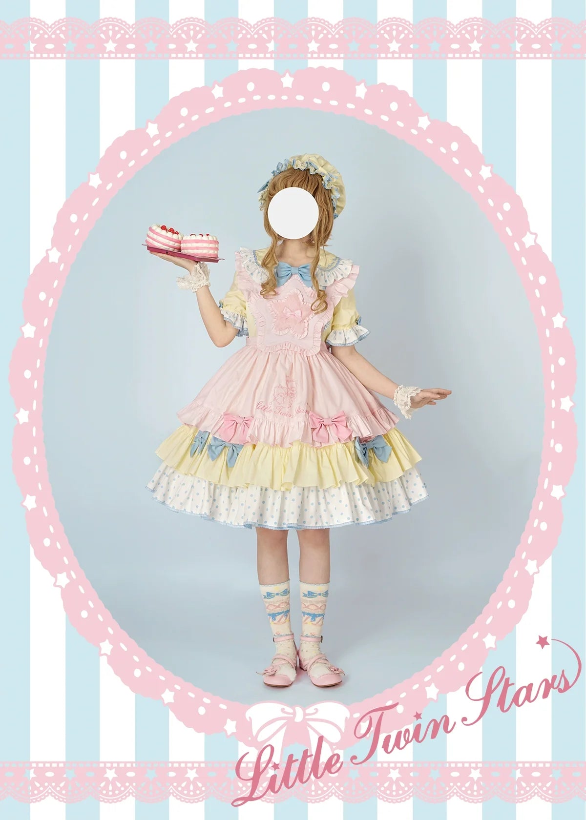 Vcastle - Sweet Lolita OP Dress Splicing Sleeve Apron Dot Print Dress