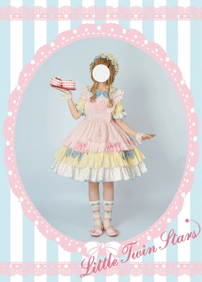 Vcastle - Sweet Lolita OP Dress Splicing Sleeve Apron Dot Print Dress