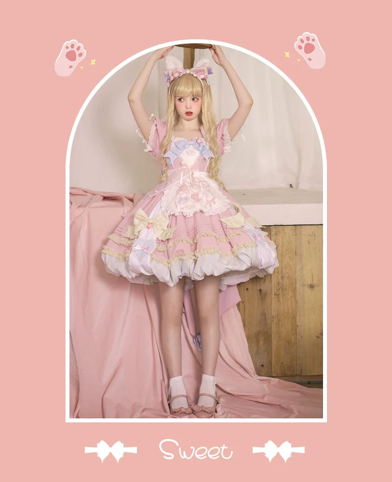 OCELOT - Sweet Lolita Pink Cat Tail OP Dress Set