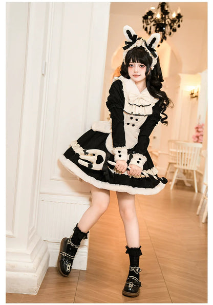 With PUJI - Rabbit&Alice - Sweet Twin Lolita OP Dress Doll Apron Dress Set
