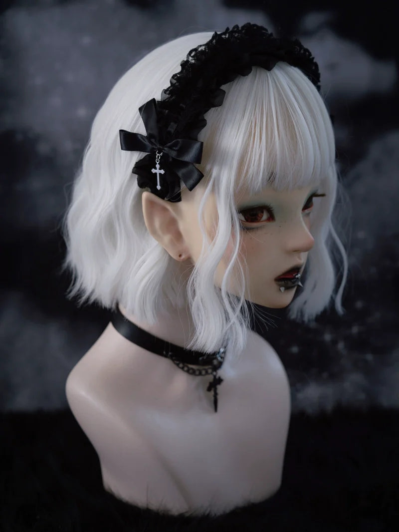 Strange Sugar - Gothic Black Lolita KC Cross Lace Headband Lolita Accessories