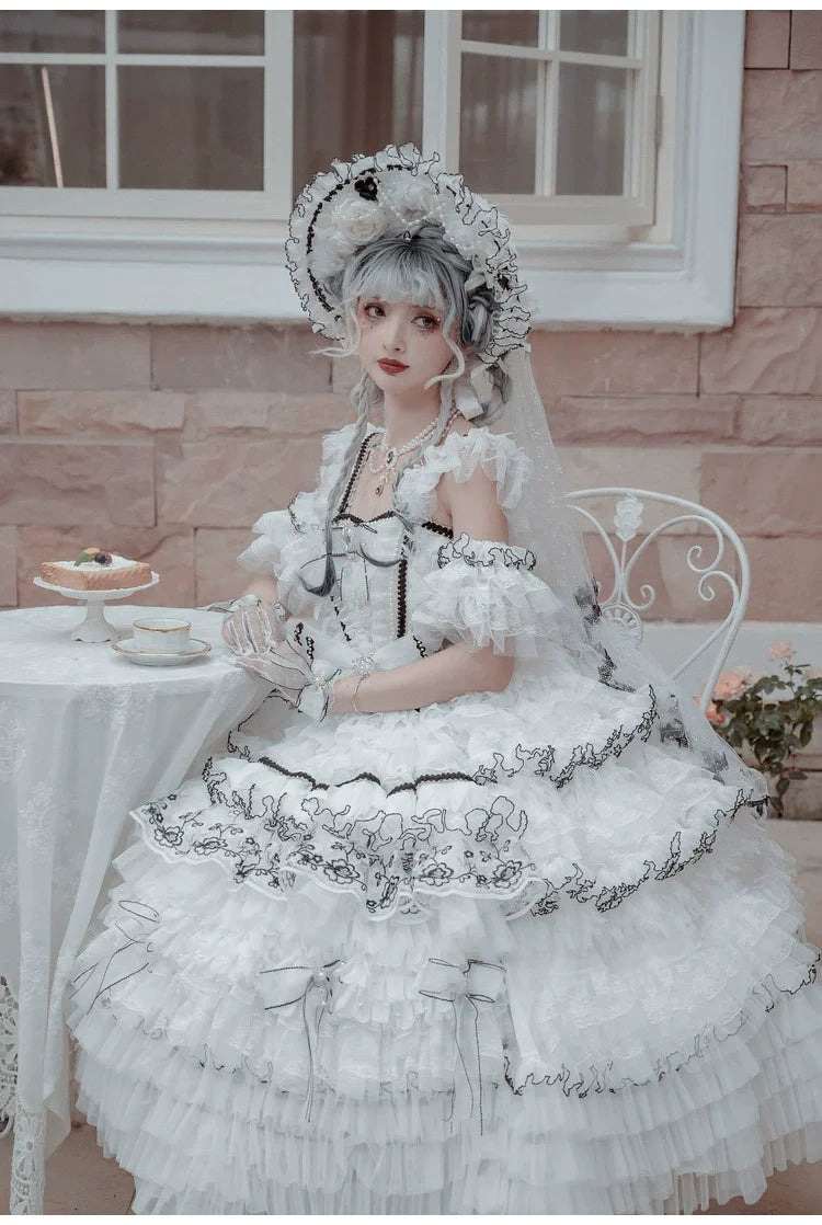 Cat Fairy - Dark Starry Night - Wedding Lolita Jumper Dress Black And White Tea Party Dress