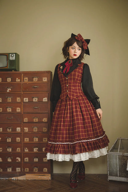 Miss Point - Rose - Elegant Lolita Fishbone Grid Skirt Customized