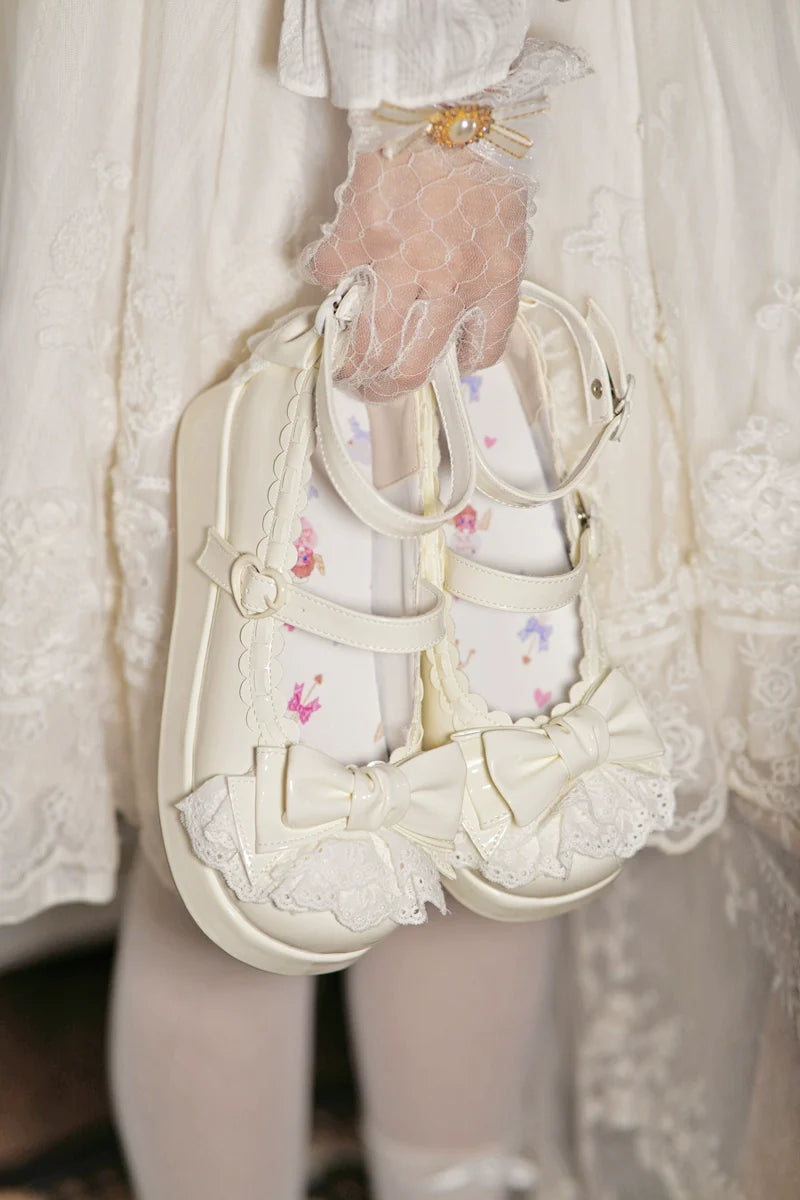 Jiujiu Lolita - Milky Puff - Sweet Lolita Heels Shoes, Round Toe With Petite Wedge