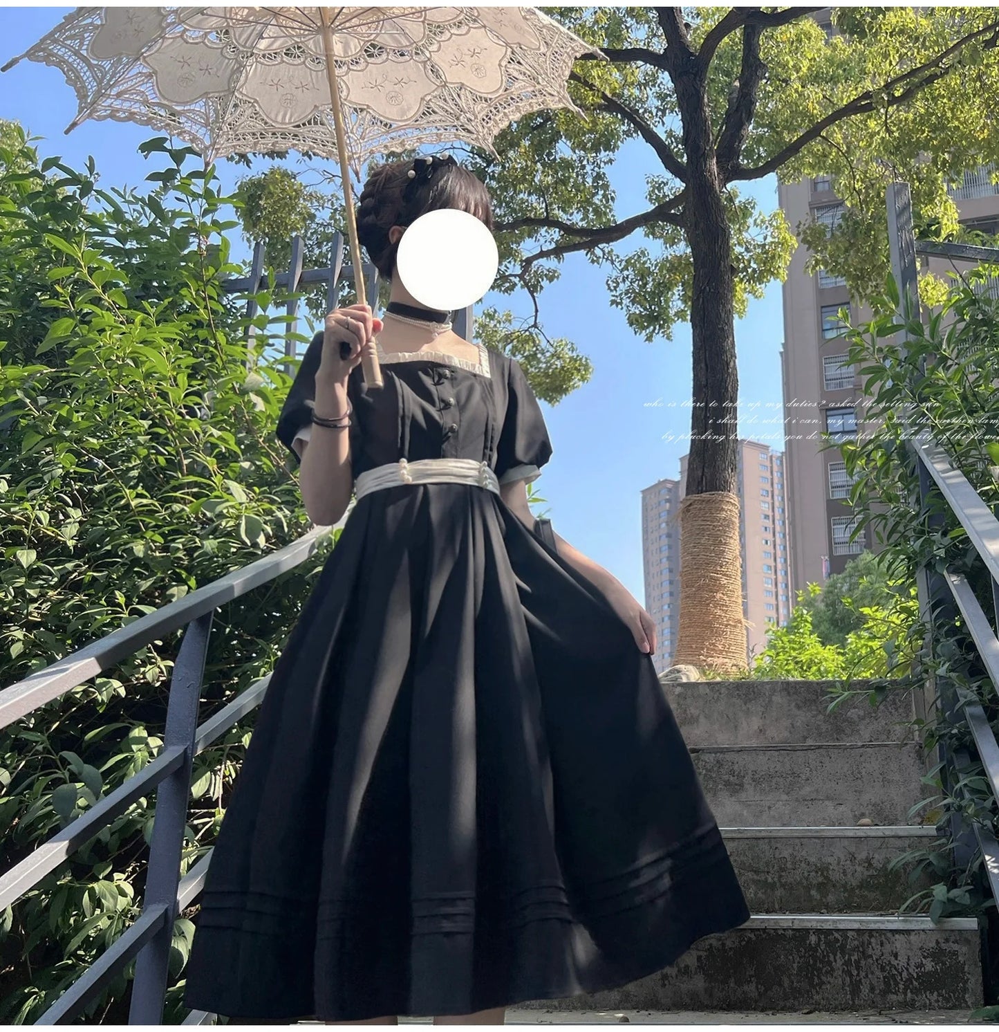 HuTaoMuJK - Thoughts - Vintage Lolita OP Dress Square Neckline Black Lolita Dress