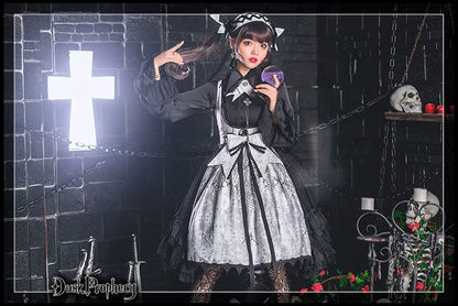 DuskProphecy - Coccyx - Elegant Lolita Dress High Waist Fishbone Print JSK Set