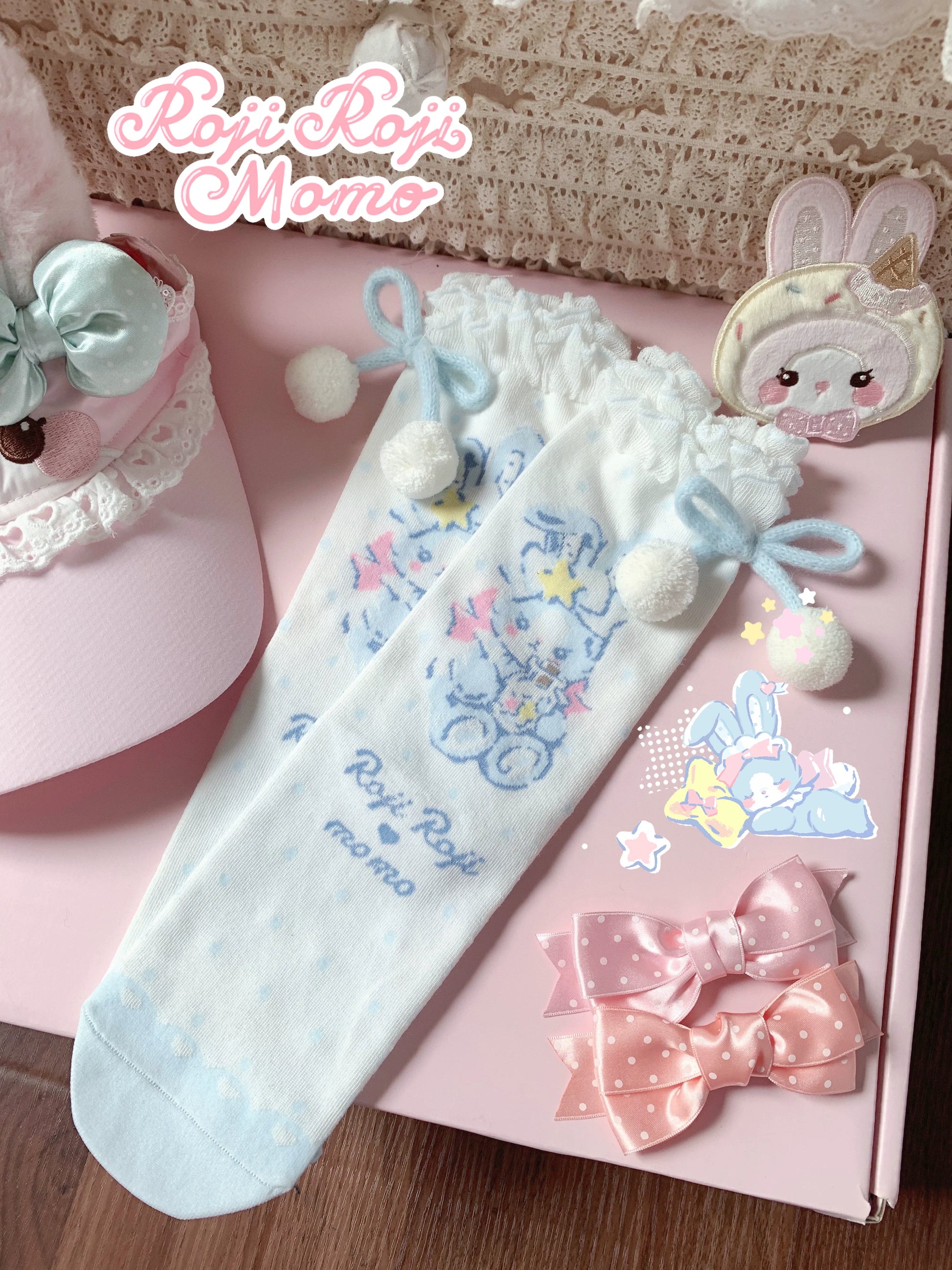 Roji Roji - Kawaii Lolita Mid-Calf Socks, Rabbit Print
