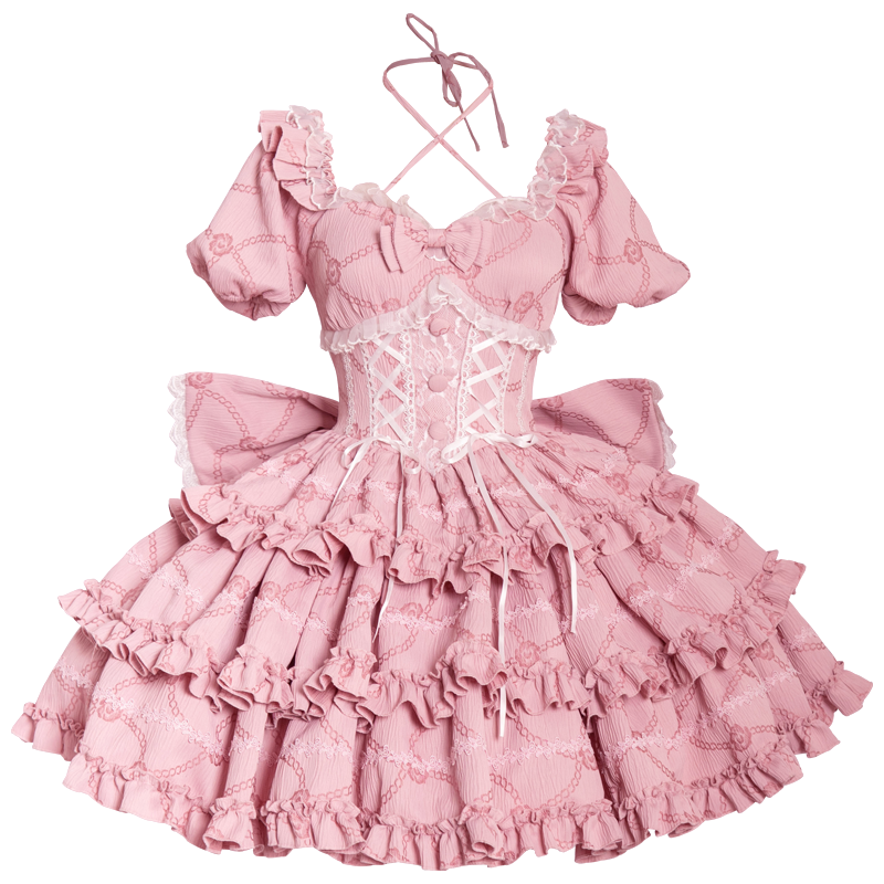 OCELOT - Puff Rose - Sweet Lolita OP Princess Bow Trailing Lolita Dress