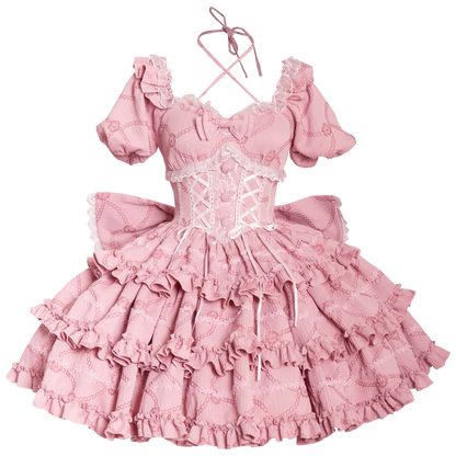 OCELOT - Puff Rose - Sweet Lolita OP Princess Bow Trailing Lolita Dress
