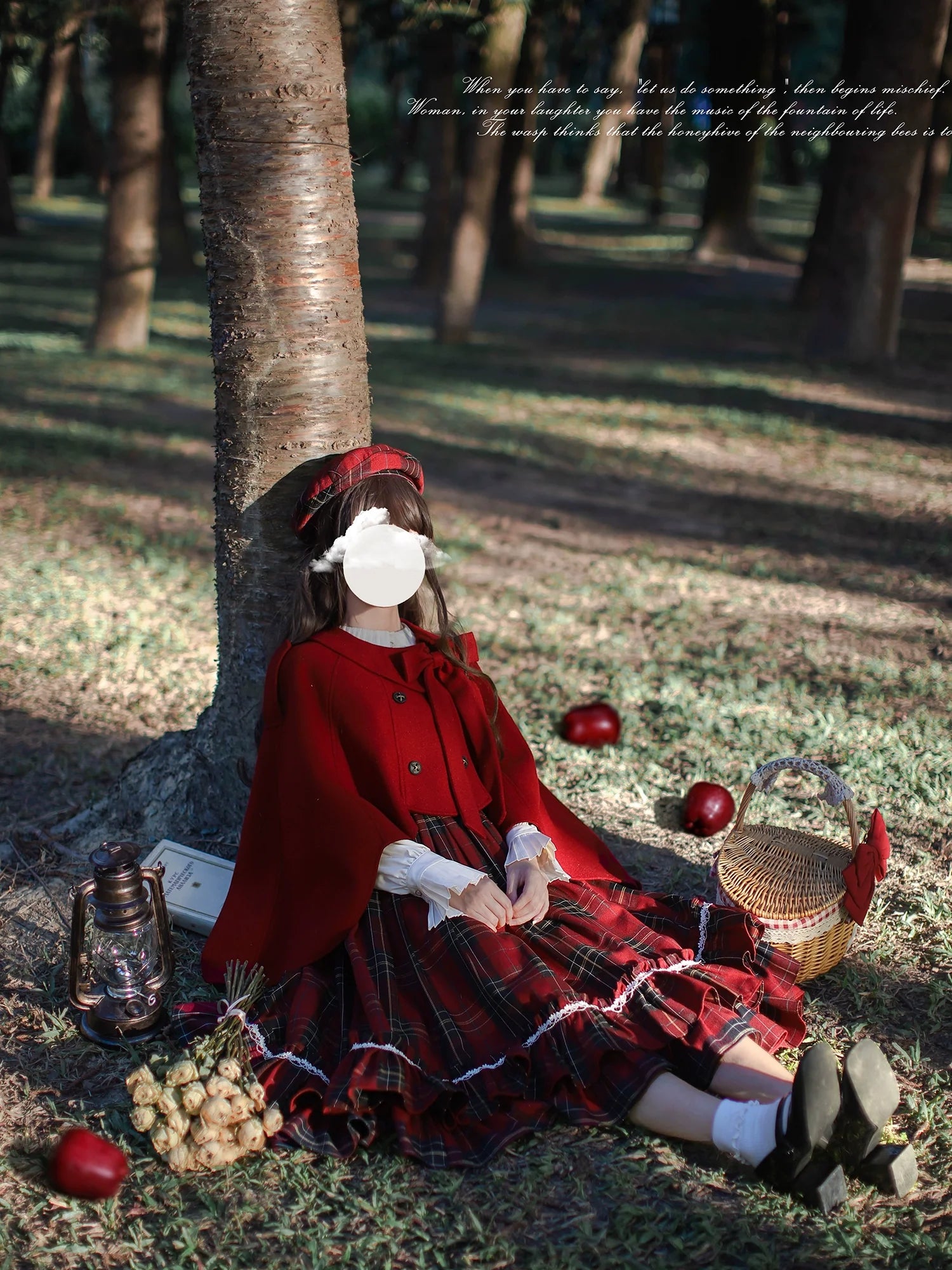 HuTaoMuJK - Little Red Riding Hood - Vintage Lolita Cape & JSK Dress Set