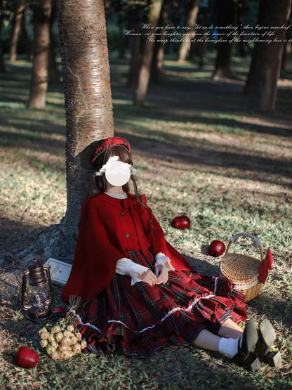 HuTaoMuJK - Little Red Riding Hood - Vintage Lolita Cape & JSK Dress Set
