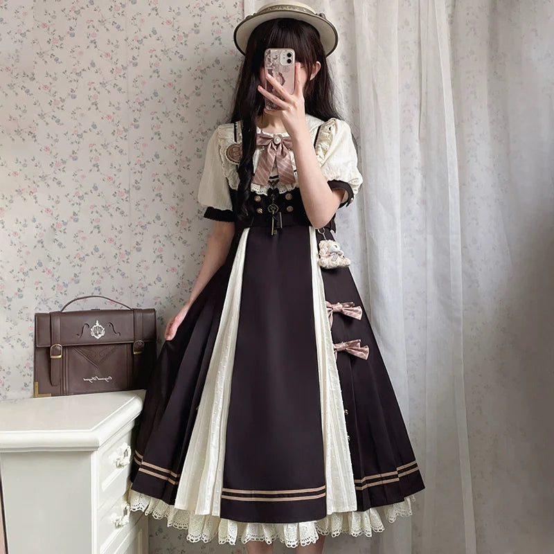 Letters from Unknown Star - Chocolate Workshop - Elegant Lolita OP Daily Short Sleeve Dress