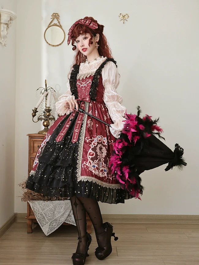 Cheese Cocoa - Star Drop Ceremony - Elegant Lolita JSK Printing Open Front Dress and Blouse Set