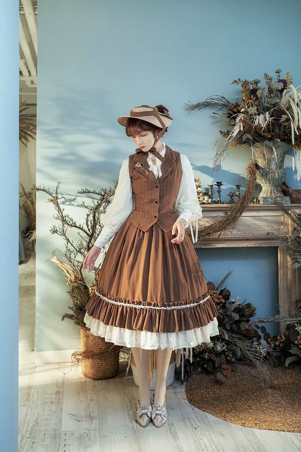Miss Point - Rose Doll - Elegant Lolita Striped Fishbone Skirt