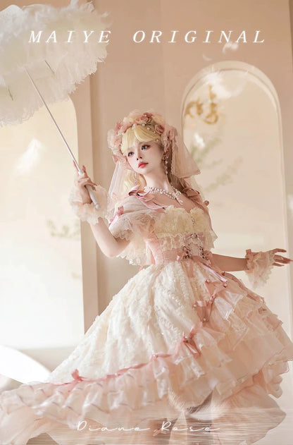 MieYe - Diana Rose - Bridal Lolita Dress Short Wedding OP with Accessories