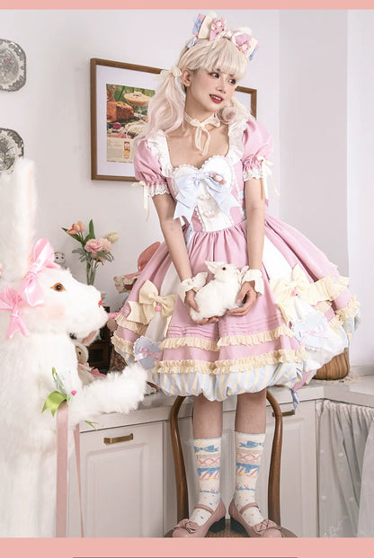 OCELOT - Sweet Lolita Pink Cat Tail OP Dress Set