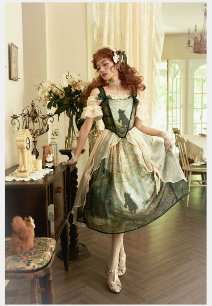 Cyan - Morning of Pine Forest - Elegant Lolita Bear Print Skirt