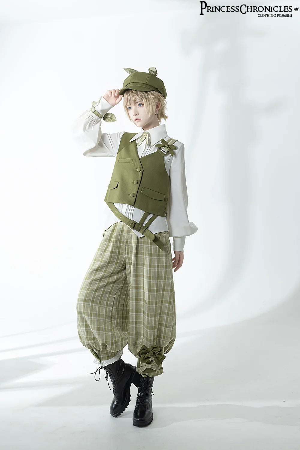 Princess Chronicles - Secret Morning Paper - Ouji Lolita Shirt, Matcha Green Capri Pants