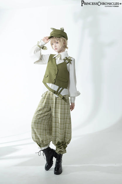 Princess Chronicles - Secret Morning Paper - Ouji Lolita Shirt, Matcha Green Capri Pants