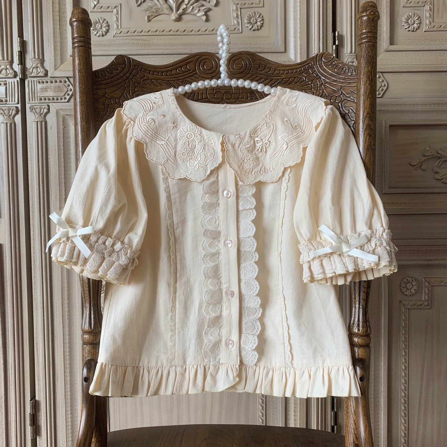 Flower Banquet - Kawaii Lolita Cotton Bunny Embroidery Blouse