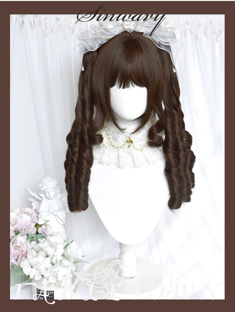 Sinwavy - Fairy Tale Town - Classic Lolita Wig Dark Brown Roman Curly Double Ponytail Wig