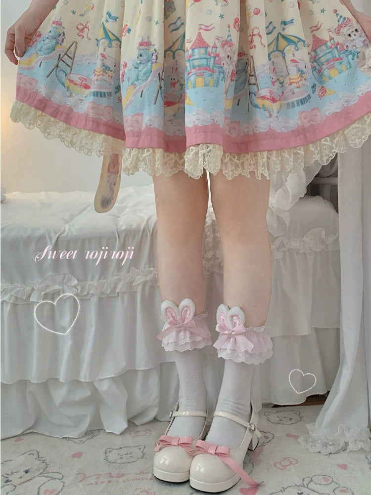 Roji roji - Cotton Lolita Bunny Ear Socks Summer Bow Short Socks