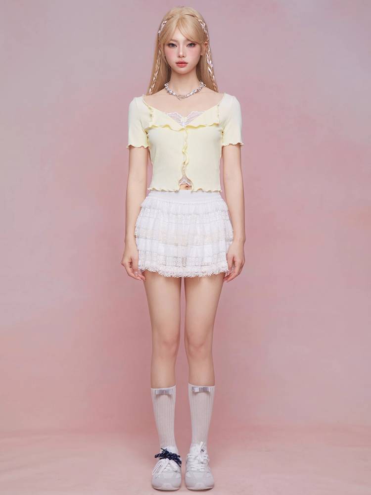 Summer lace slim top【s0000008937】