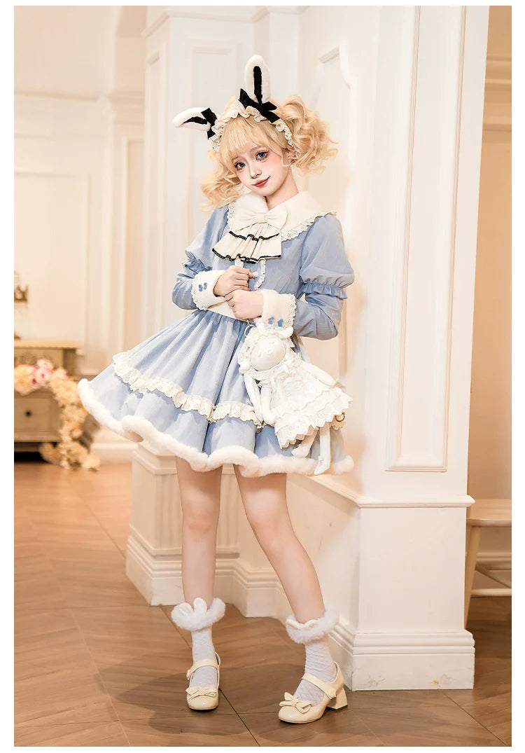 With PUJI - Rabbit&Alice - Sweet Twin Lolita OP Dress Doll Apron Dress Set