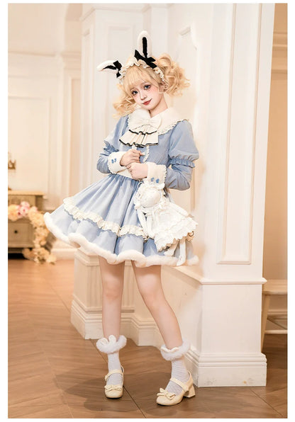 With PUJI - Rabbit&Alice - Sweet Twin Lolita OP Dress Doll Apron Dress Set
