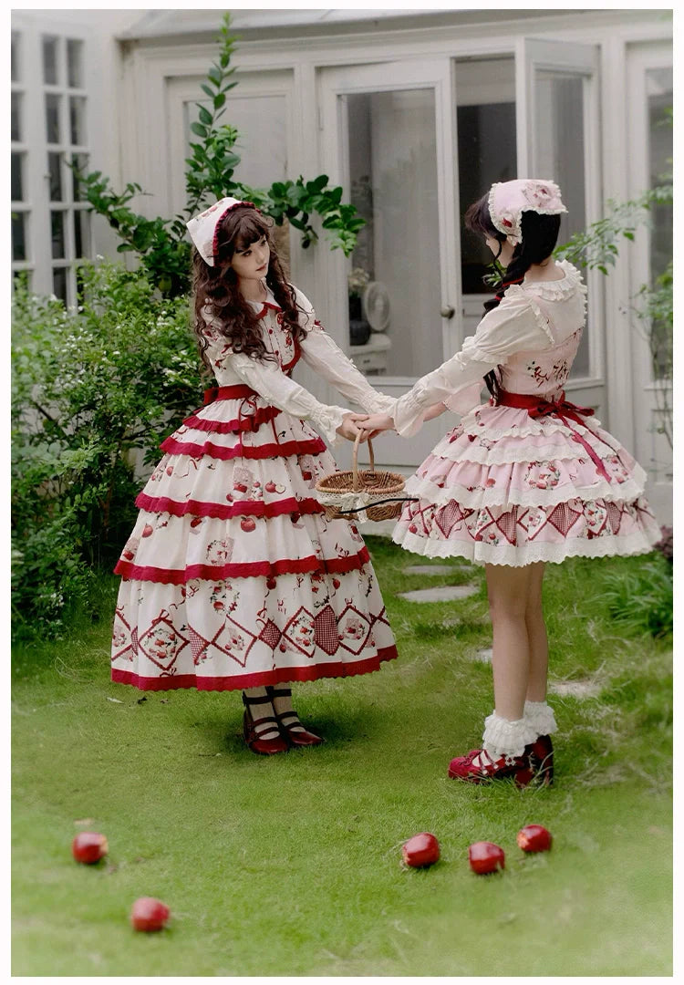With PUJI - Apple Orchard - Country Lolita SK Embroidered Twins Lolita Top Skirt